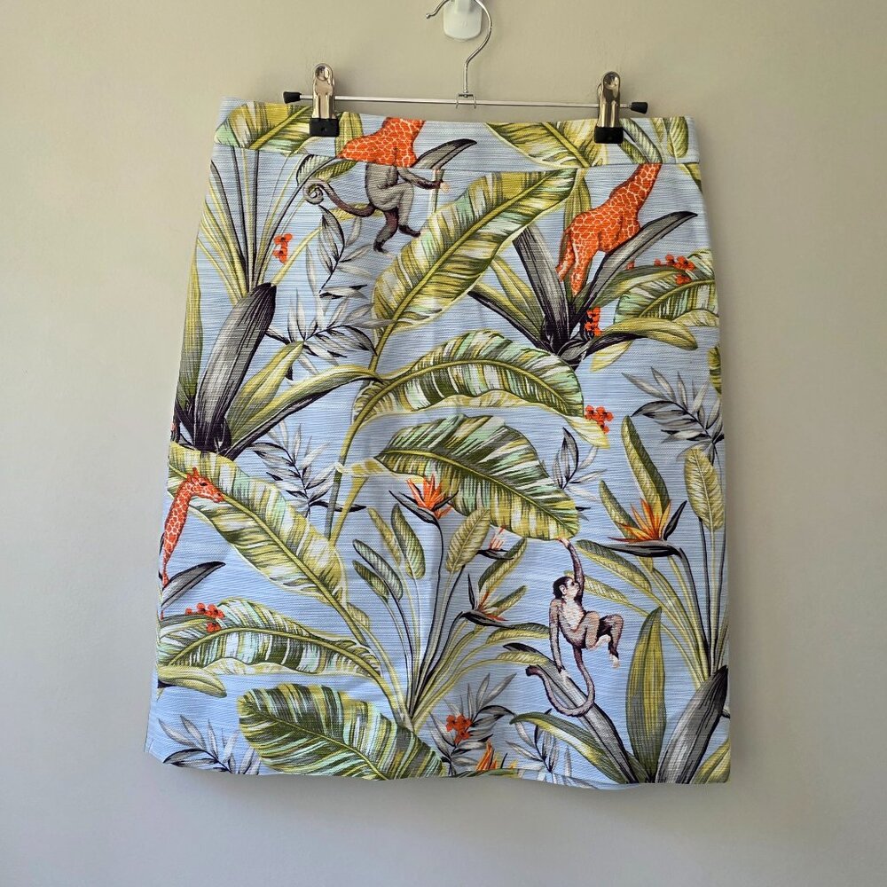 ANN TAYLOR Pencil Skirt | Size 6 | Lined, Tropical Print Monkey Giraffe Palm EUC